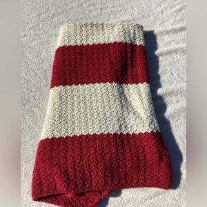 Afghan Striped Handmade Throw Blanket Bright Red Color 61" x 61" Square